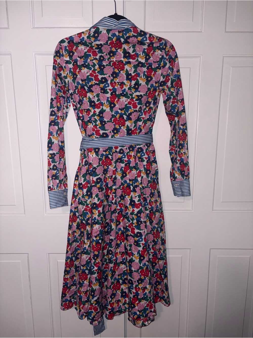 Boden Multicolor Floral Midi Shirt Dress with Blue Stripe Trim - Picture 3 of 5